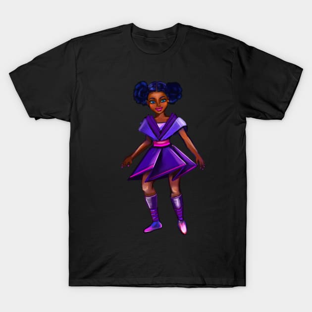 Anime girl with two puffs. Black afro anime girl in purple from outer space ! beautiful  black girl with Braided hair, blue eyes, Cherry pink lips and dark brown skin. Hair love ! T-Shirt by Artonmytee